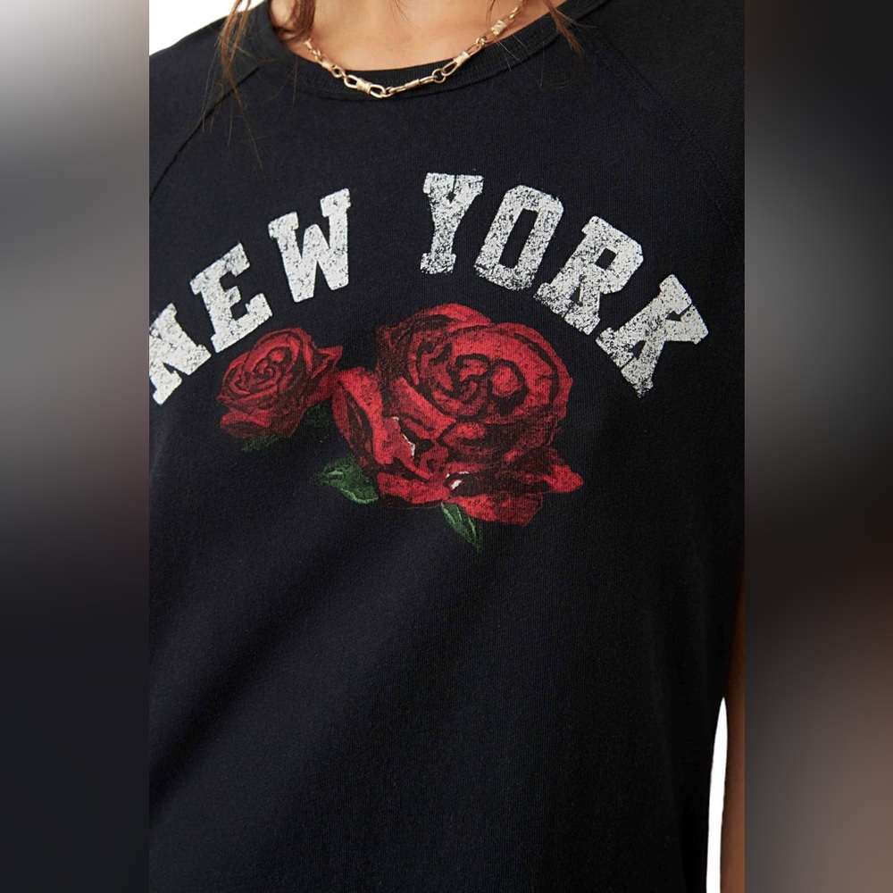 NWOT Free People Care State Flower New York Graphic Tee in Black, size L - Picture 2 of 9